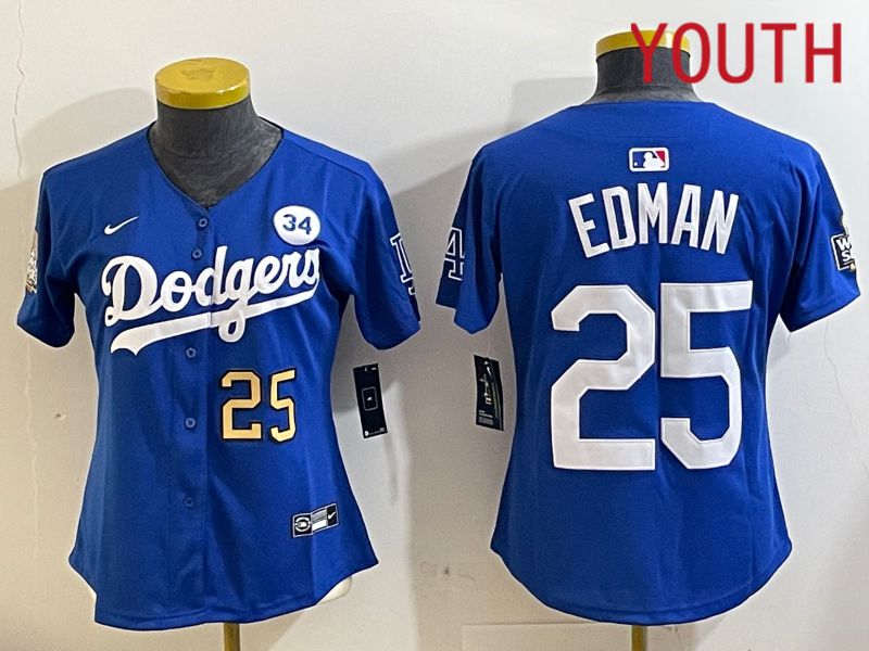 Youth Los Angeles Dodgers 25 Edman Blue Game 2024 Nike MLB Jersey style 11213
